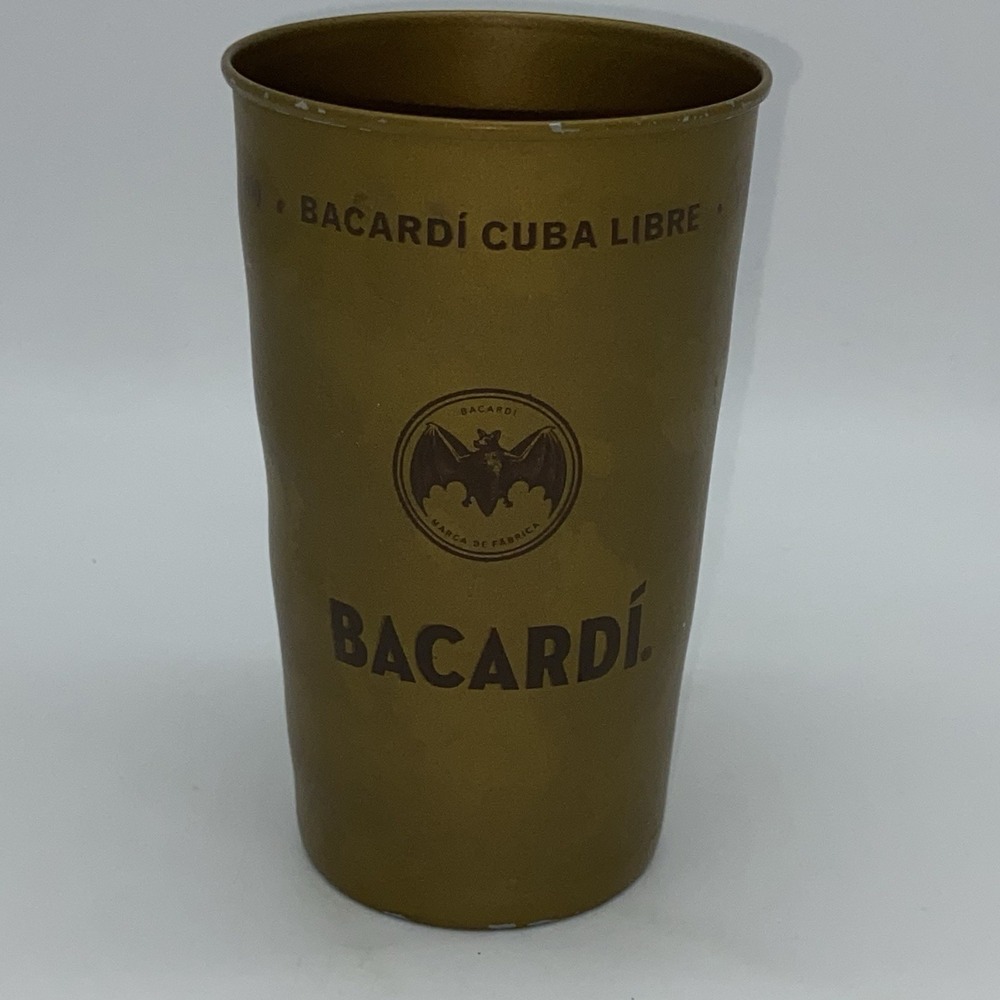 Bacardi Rum Cuba Libre Gold Aluminum Cup, Bat Logo‎ Used